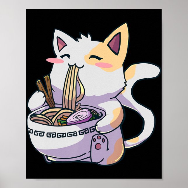 Póster Ramen Cat Kawaii Anime Japanese Gift  (Frente)
