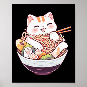 Póster Ramen Cat Kawaii Neko Corte Anime Shirt Para Hombr