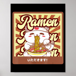 Póster Ramen Cat Neko Anime Kawaii Japonés Cat Lover Tee