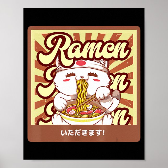 Póster Ramen Cat Neko Anime Kawaii Japonés Cat Lover Tee (Frente)