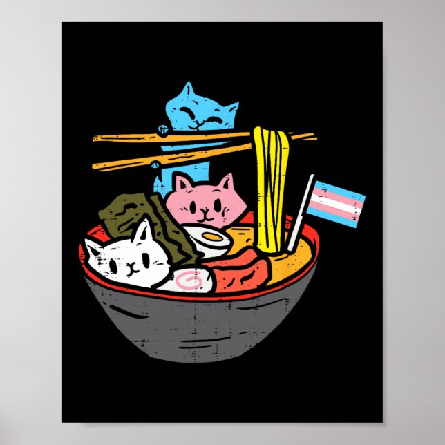 Póster Ramen Cat Transgender Lgbt Trans Orgullo Janpanese (Frente)