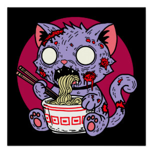 Póster Ramen Cat Zombie