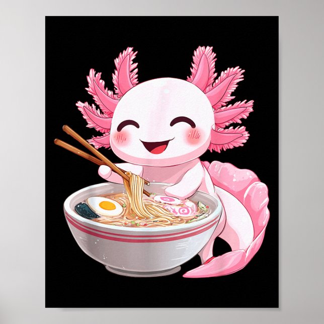 Póster Ramen de axolote de anime kawaii (Frente)