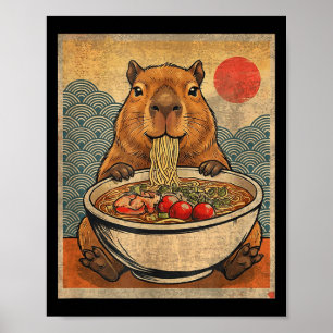 Póster Ramen de carpincho japonés divertido gráfico kawai