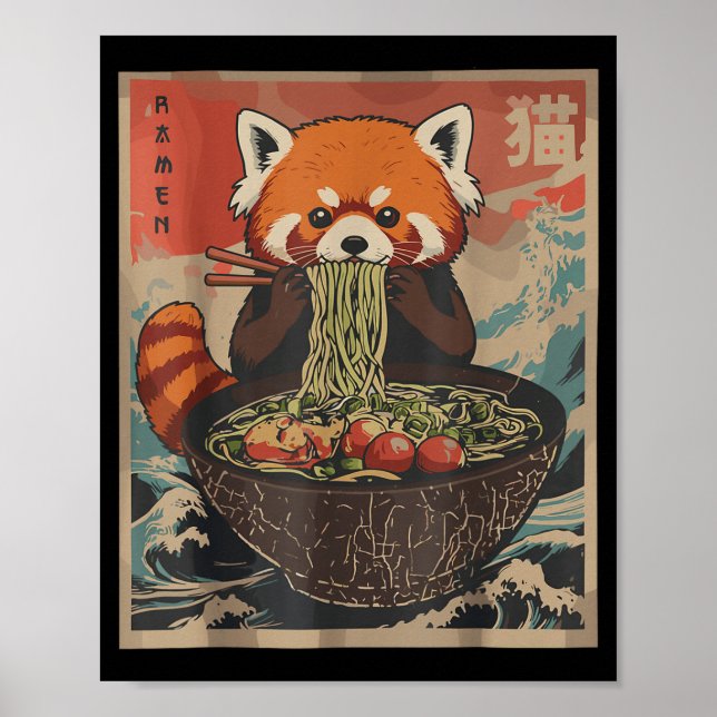 Póster Ramen Japanese Graphic Tees Red Panda Anime Shirts (Frente)