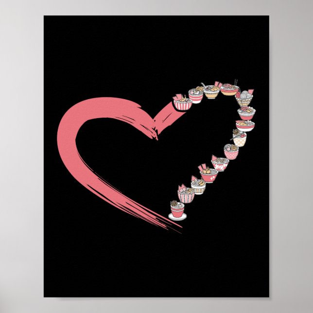 Póster Ramen Noodle Ramen Heart Bowl Love Japanese Kawaii (Frente)
