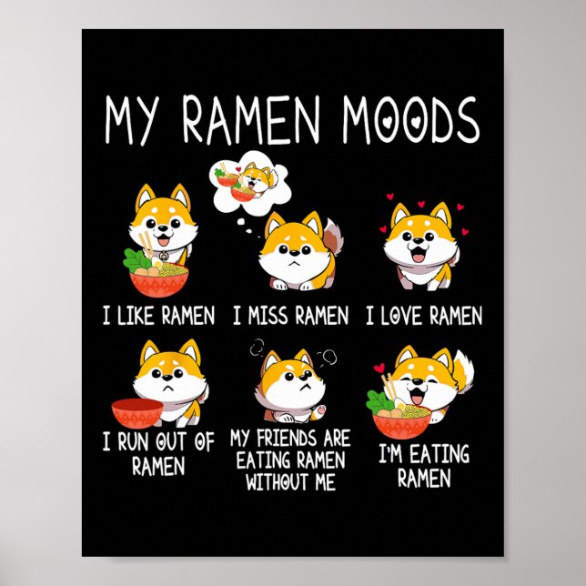 Póster Ramen Shiba Inu Perro Adoran Fideos Japoneses Para (Frente)