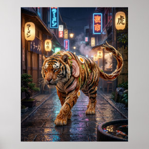Póster Ramen Tigre Callejón Neon