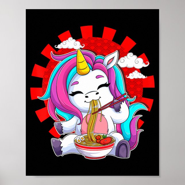 Póster Ramen Unicorn Kawaii Anime Chica de regalo de comi (Frente)