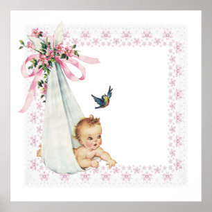 Póster Ramillete Antiguo de Alegría Rosa Niña Bebé