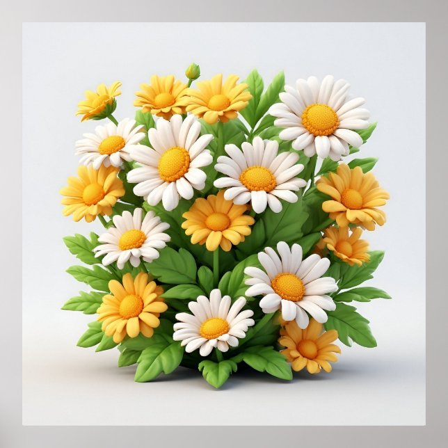 Póster Ramo Brillante de Margaritas con Flores Blancas y  (Frente)