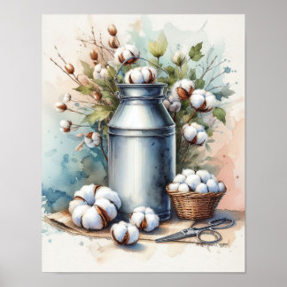 Póster Ramo de algodón en una lata de leche