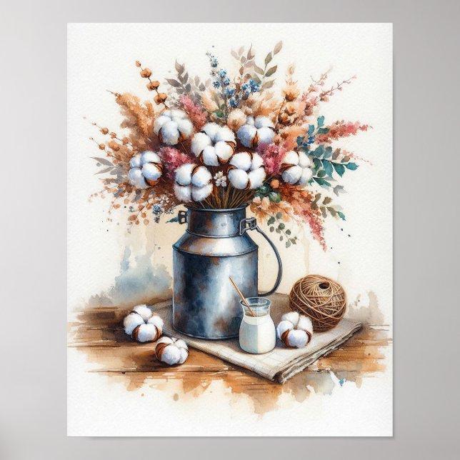 Póster Ramo de algodón en una lata de leche 2 (Frente)