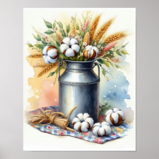 Póster Ramo de algodón en una lata de leche 4
