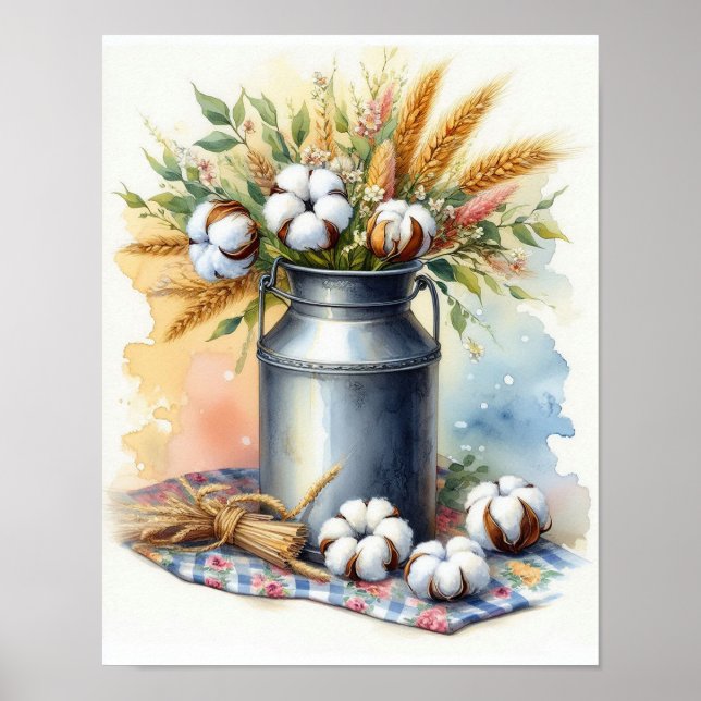 Póster Ramo de algodón en una lata de leche 4 (Frente)