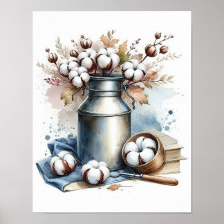 Póster Ramo de algodón en una lata de leche 7