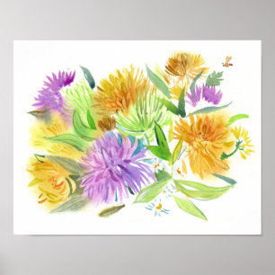 Póster Ramo de Ásteres de Otoño en Luz Solar Pintura