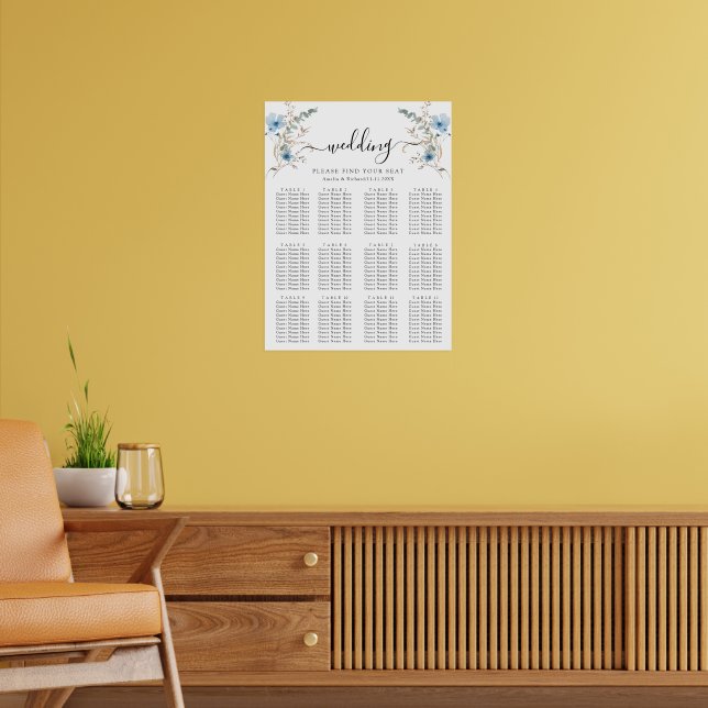 Póster ramo de flores acuarela azul polvoriento rústico (Salón 2)