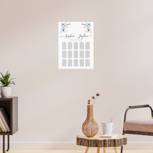 Póster ramo de flores acuarela azul polvoriento rústico (Salón 3)