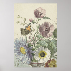 Póster Ramo de flores con una mariposa dama pintada,