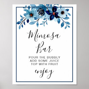 Póster Ramo de flores de acuarela azul polvoriento elegan
