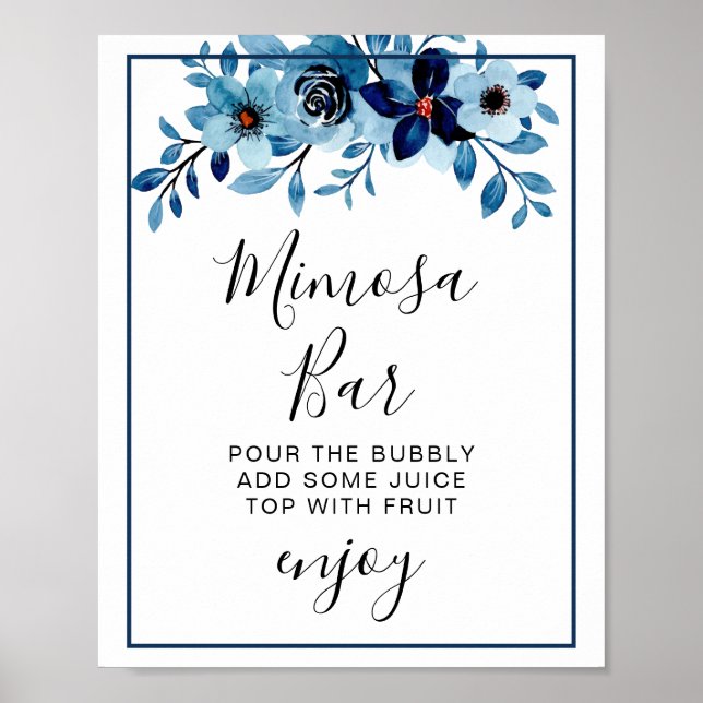 Póster Ramo de flores de acuarela azul polvoriento elegan (Frente)
