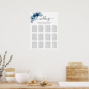 Póster Ramo De Flores De Acuarela Azul Polvoriento Elegan