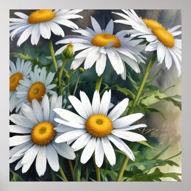 Póster Ramo de flores de margaritas elegante acuarela (Frente)