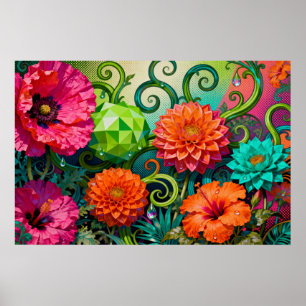 Póster Ramo de flores de papel vibrante - Artístico y col