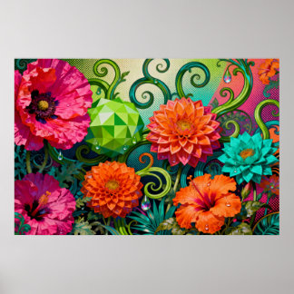Póster Ramo de flores de papel vibrante - Artístico y col