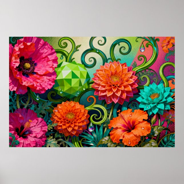Póster Ramo de flores de papel vibrante - Artístico y col (Frente)