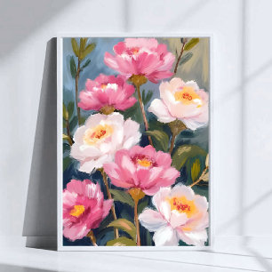 Póster Ramo de flores de peonías rosadas Pintura en acuar