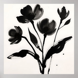 Póster Ramo de flores de tinta negra