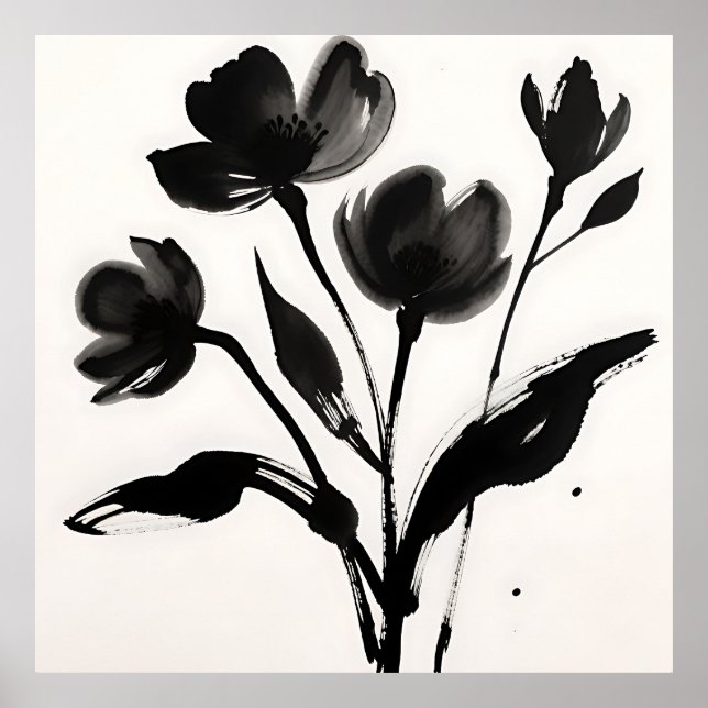 Póster Ramo de flores de tinta negra (Frente)