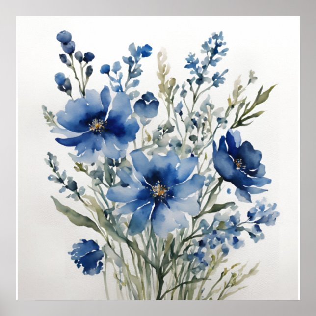 Póster Ramo de Flores Elegante Acuarela (Frente)