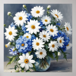 Póster Ramo de Flores Elegantes Daisies Acuarela