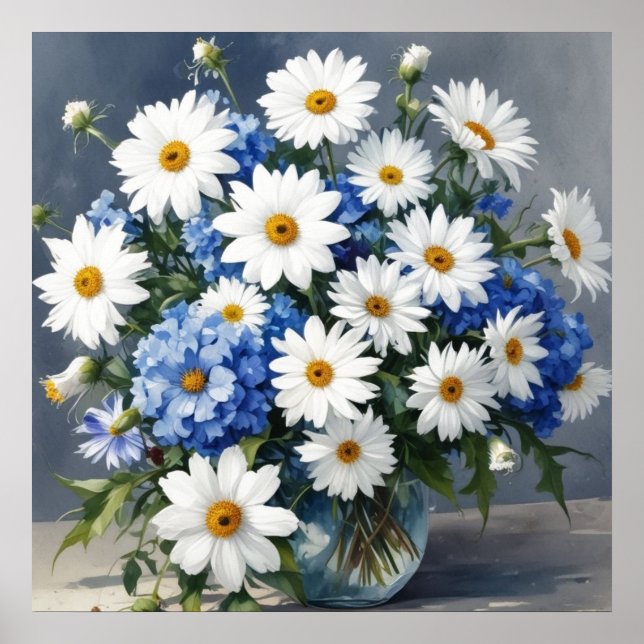 Póster Ramo de Flores Elegantes Daisies Acuarela (Frente)