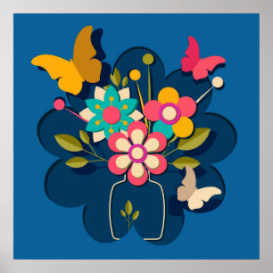 Póster Ramo de flores modernas bonitas y coloridas sobre