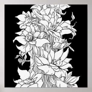 Póster Ramo de flores naturales Floral de tinta para colo