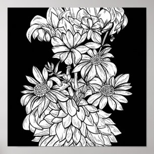 Póster Ramo de flores naturales Floral Tinta de color Pág
