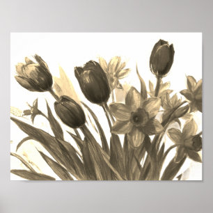 Póster Ramo de flores negras e ivory florecidas en la par