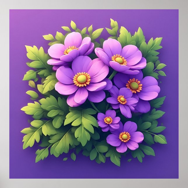 Póster Ramo de flores púrpura vibrante (Frente)