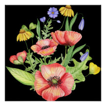 Ramo de flores silvestres botánicos Arte acuarela