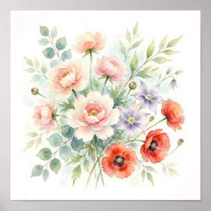 Póster Ramo de flores silvestres de jardín de cottage acu