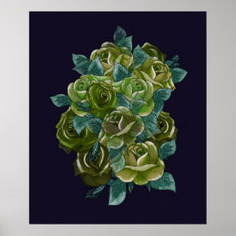 Póster Ramo de flores verdes, azul marino, rosas exóticos