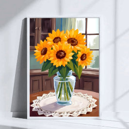 Póster Ramo de girasoles acuarela floral amarillo pintado
