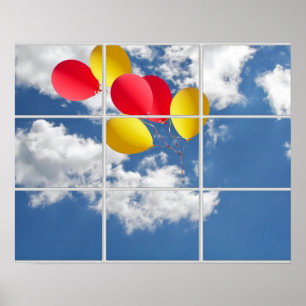 Póster ramo de globo en cielo por ventana