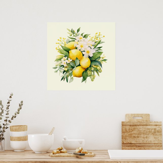Póster Ramo de limón con flores blancas (Cocina)