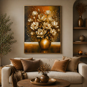 Póster Ramo de Magnolia Dorada Pintura al Óleo