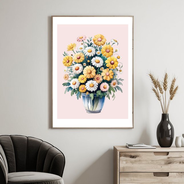 Póster Ramo de margaritas acuarela amarillo blanco        (Subido por el creador)